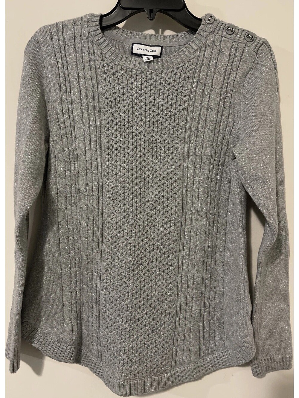 Charter Club Womens Medium Gray Glittery Long Sleeved Pullover Sweater! A18